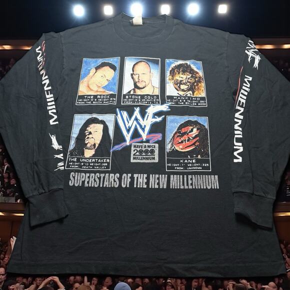 Vintage 1999 WWF Millennium Long Sleeve T-Shirt XL Kane Undertaker Mankind Rock - Picture 1 of 8